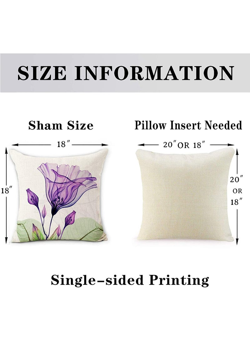 Decorative Floral Flower Pillow Covers 18 x18“ Linen Cushion Case for Living Room Couch Sofa Patio Outdoor Home Deco Ink Flower Linen Printed Pillowcase Home Sofa Bedside Office Pillowcase - Image 5